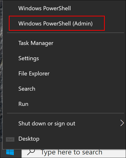 Egin klik "Windows PowerShell (Admin). "