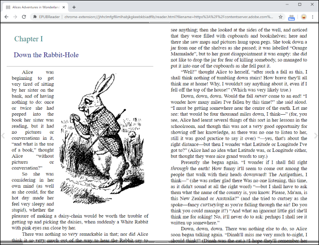EPUB fitxategia zuzenean irakurtzen Google Chrome-en.