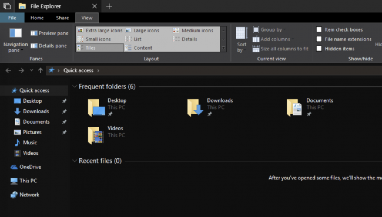 Microsoft-ek gai iluna gehitzen du File Explorer-en Azkenaldian Windows 10 Eguneratu
