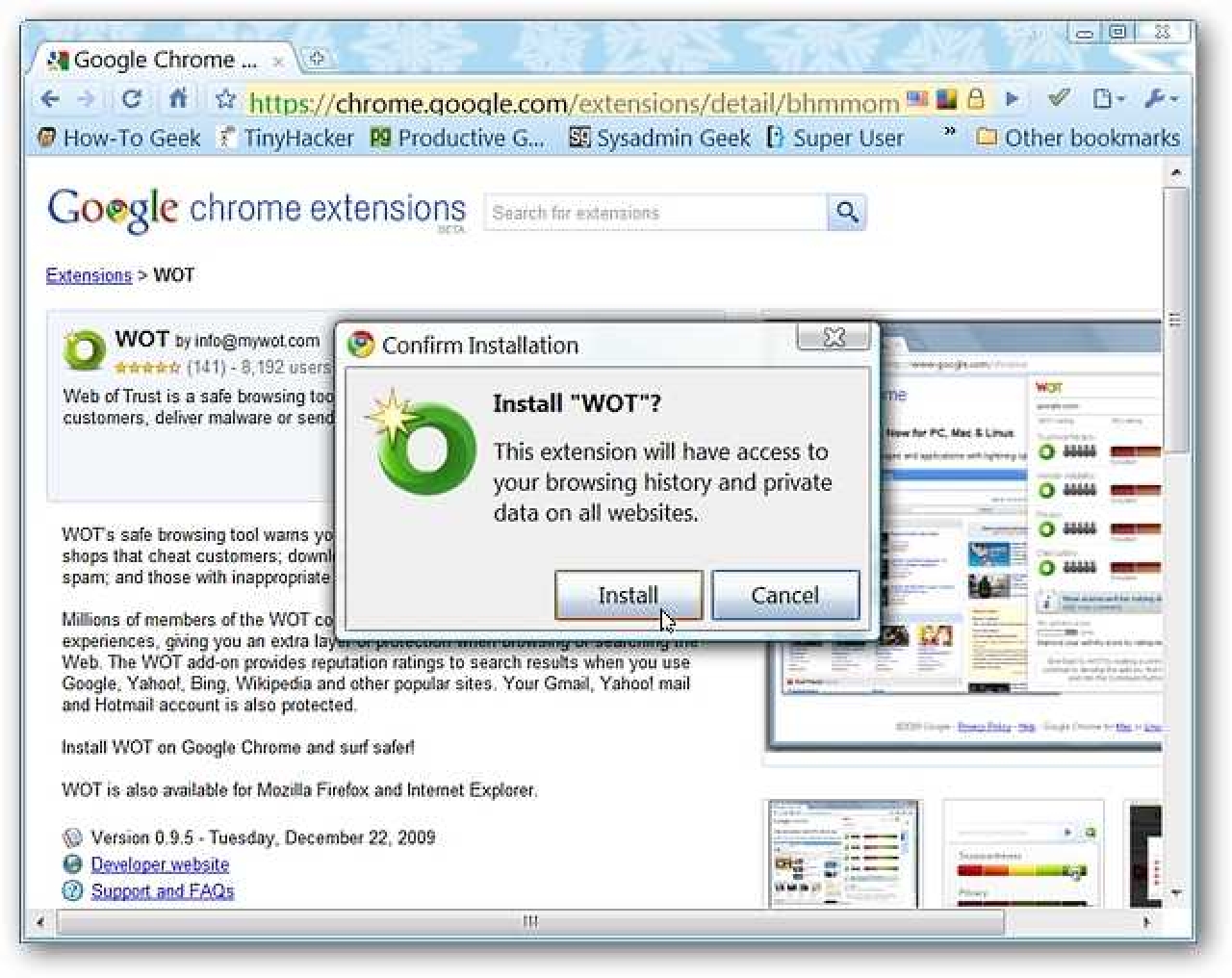 Gehitu WOT (Web of Trust) Google Chrome, Iron, & amp; ChromePlus
