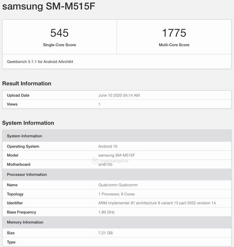 Galaxy M51 ihesak 8GB RAM eta Snapdragon 730
