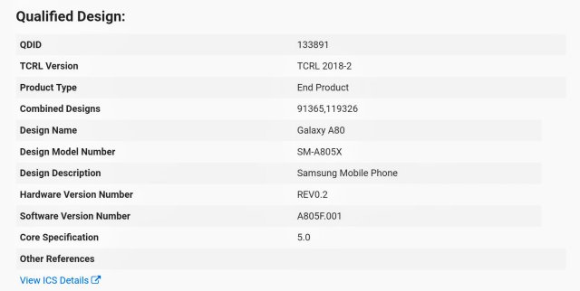 Galaxy  A80 Ziurtagiria