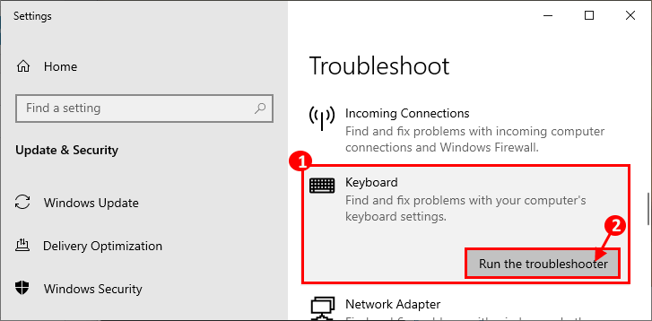 Teklatuko sarrera motela eta atzerapena Windows 10
