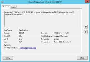 Konpondu: 455 gertaeraren ESENT IDa akatsan Windows 10
