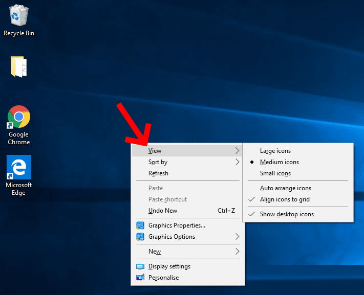 Nola tamaina handiko ikonoak mahaigainean Windows 10
